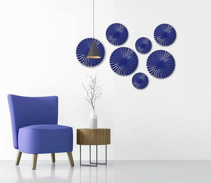ITrixgan 7 Pieces Deep Blue Wall Art Round Metal Modern Accent Large Sunburst Hanging Decorations Above Bed TV for Home Office Bedroom Living Room