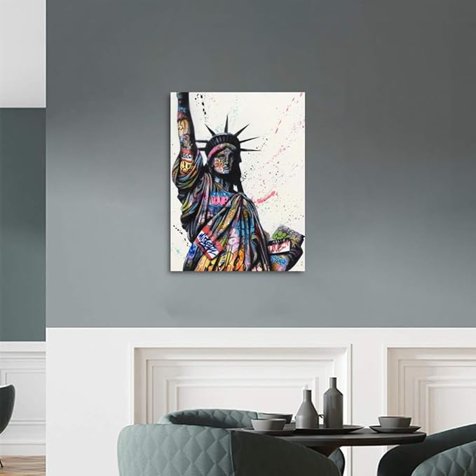 Yatsen Bridge Statue of Liberty Graffiti Version Wall Art, Fashion Pop Poster and Print, Colorful Art Canvas Paintings On the Wall Art Picture Home Decor - 18x24 inch