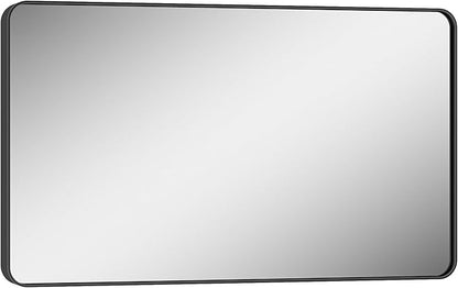 Keonjinn Black Vanity Mirror, 40 x 24 Inch Rounded Rectangle Matte Black Bathroom Mirrors for Over Sink, Anti- Rust Farmhouse Mirror with Seamless Metal Frame, HD Tempered Glass, Sandblasted Finish