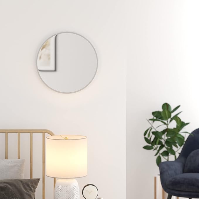 HBCY Creations Small Round Mirror, Silver 20 inch Wall Mirror for Entryway, Bathroom, Living Room and More, Modern Minimalist Mirror for Both Rustic and Boho Design and Decor