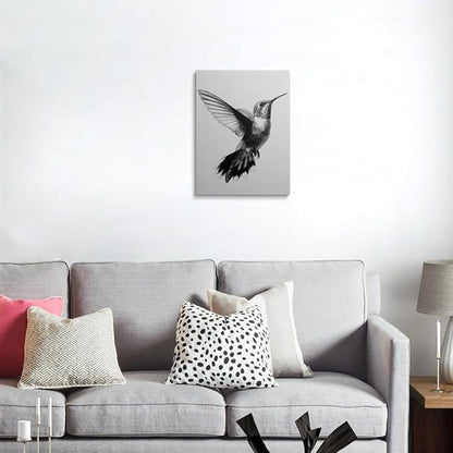 Black and White Hummingbird Canvas Wall Art Framed Detailed Pencil Drawing Print High Contrast Minimalist Bird Wall Decor Artwork Poster for Modern Home Office Decor 12x16 Inches