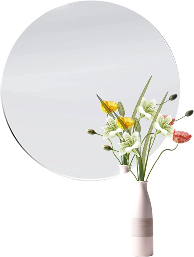12 inch Glass Round Mirror with Adhesive Tapes, Frameless Wall Mounted Circle Mirror for Wall Door Home Bathroom Bedroom Living Room Decor