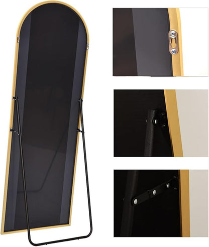 KOMCOTE 71x28 Inch Arched Floor Mirror - Full Length Gold Standing Mirror for Bedroom, Living Room, Dressing - Tall Leaner Mirror with Arch Design, Wall or Free-Standing Decor