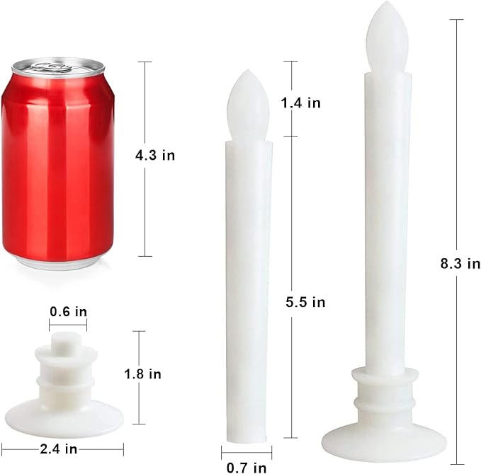 2 Pack Flameless Taper Candles with Remote/Timer, Battery Operated Flickering LED Window Candles, Vintage Christmas Electric Fake Candlesticks, White Holder