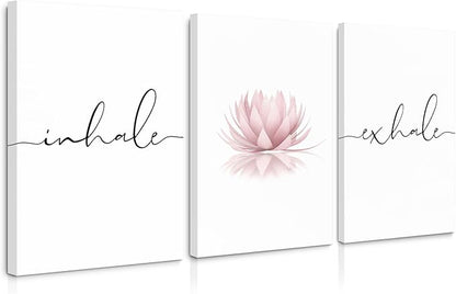 Pennclys Inhale Exhale Wall Art Zen Canvas Decor Yoga Lotus Wall Art Calming Meditation Artwork Pink Yoga Poster Zen Pictures Painting for Living Room Bedroom 12x16 Inch Ready to Hang Set of 3