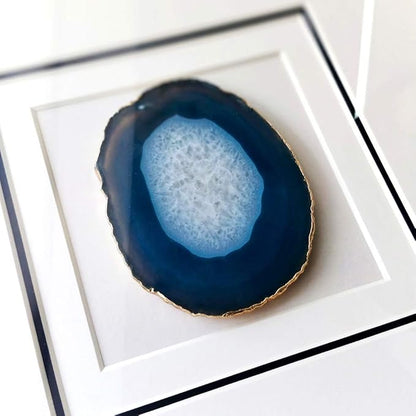 Handmade 15.7"x15.7" Gold Edge Natural Agate Wall Art with Shadow Box Frame Front Glass for Living Room Bedroom Home Decoration
