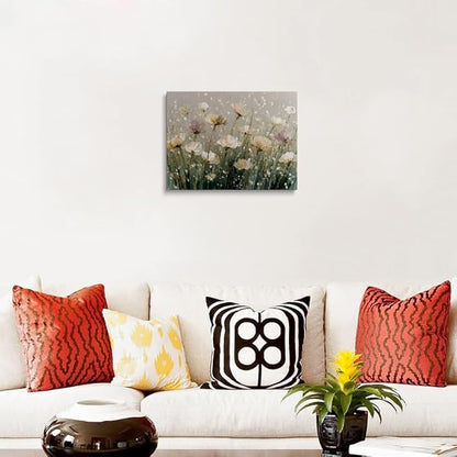 Organic Modern Abstract Floral Canvas Wall Art Framed Oil Painting Impressionist Neutral Beige White Vintage Botanical Print Wall Decor Artwork Poster for Living Room Bedroom Office 12x16 Inches