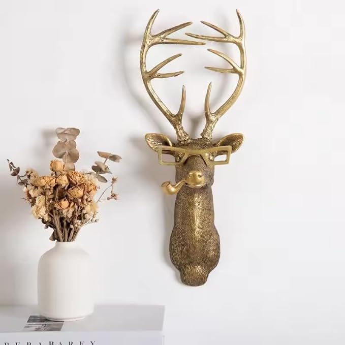 Animal Heads Wall Decor, Deer Head Wall Mount, Resin Animal Sculptures Head Wall Hanging Decoration for Family Living Room Bedroom Bathroom Kitchen Gift (Deer)