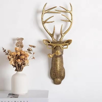 Animal Heads Wall Decor, Deer Head Wall Mount, Resin Animal Sculptures Head Wall Hanging Decoration for Family Living Room Bedroom Bathroom Kitchen Gift (Deer)