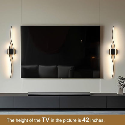 Daunton Hardwired Modern Wall Sconce Set of Two with Remote Control, Dimmable LED Wall Sconces Lighting Set of 2, Large Black Wall Light, LED Wall Lamp for Bedroom Living Room Bathroom 40.5" Length