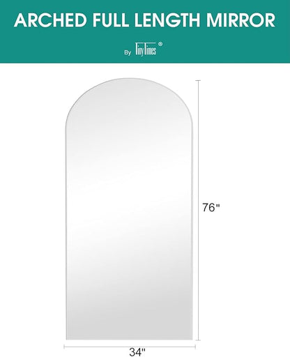 Full Length Mirror, 76''x34'' Full Floor Mirror with Stand, White Arched Wall Mirror with Aluminum Frame, Large Body Mirrors for Bedroom Living Room