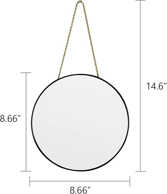 Round Wall Mirror Door Mirror PVC Plastic Frame (Black, 8.66 inch)
