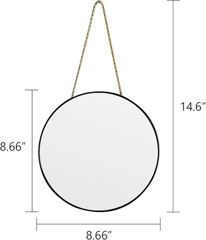 Round Wall Mirror Door Mirror PVC Plastic Frame (Black, 8.66 inch)