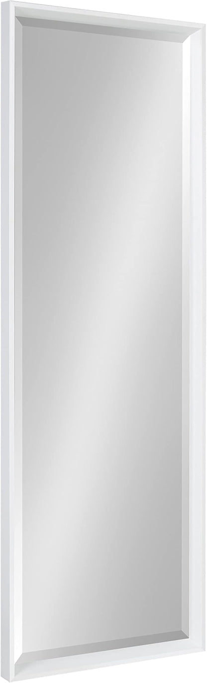 Kate and Laurel Calter Modern Framed Full Length Wall Mirror, 17.5 x 49.5, White, Decorative Rectangular Wall Mounted Full Body Beveled Mirror for Glam Wall Decor