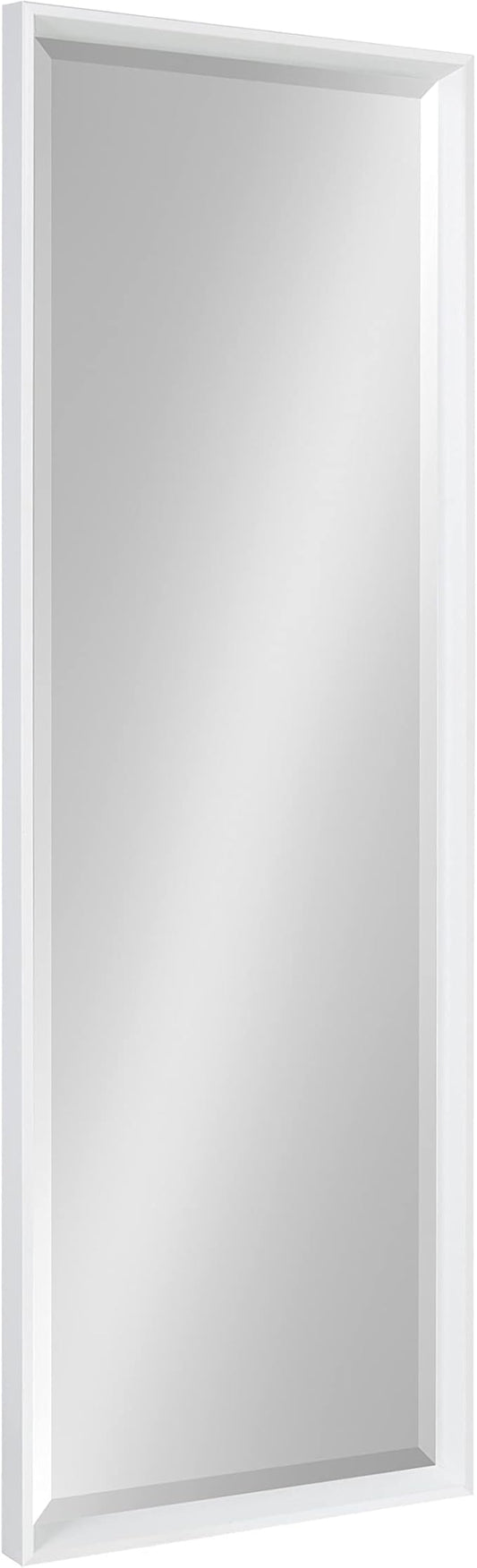 Kate and Laurel Calter Modern Framed Full Length Wall Mirror, 17.5 x 49.5, White, Decorative Rectangular Wall Mounted Full Body Beveled Mirror for Glam Wall Decor