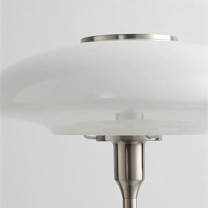 Table Lamp, Metal and Glass Modern Bedside Lamp, Decorative Table Light, Table Lamp for Living Room Bedroom Study Room, 12.6 * 16.5 Inch, Chrome & White
