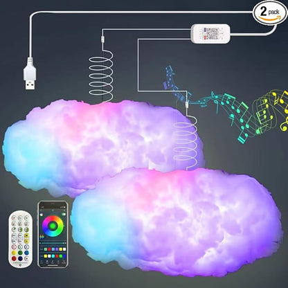 ZOKON 2PCS 3D Big Cloud lightning Light Kit Music Sync Warm Multicolor lightning Changing Strip Lights 360 Degree Wireless Remote APP NO DIY Coolest Decorations for Adults and Kids Indoor Home Bedroom