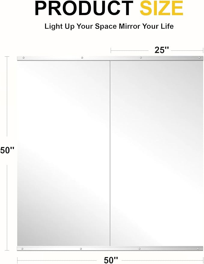 Home Gym Mirror for Wall, 50"x25"-2 PCS Full Length Workout Mirrors, Tempered Glass, HD Reflection, Large Frameless Body Mirror for Home Gym, Garage, Yoga, Dance, Bedroom(Silver)