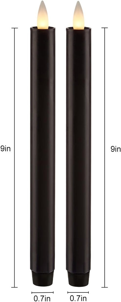 Flameless Taper Candles Flickering with Remote and Timer, 3D Moving Flame Taper Candle Battery Operated to 400 Hours, 9 Inch Window Candles, (Black)