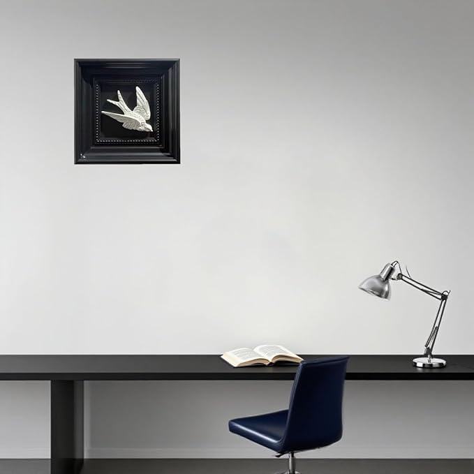 Bergamot 3D Plaster Swallow Wall Art Decor in Elegant Black Frame – 8.67" x 8.67" Bird Wall Sculpture, Timeless Home Accent for Living Room, Bedroom & Office