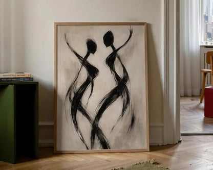 Abstract Dancer Wall Art Modern Black Brushstroke Figure Silhouette Elegant Minimalist Neutral Tone Home Living Room Bedroom Entryway Sophisticated Artistic Interior Decor Statement Piece 16x24 Inch Unframed