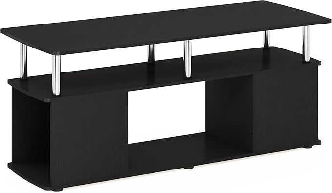 Furinno JAYA TV Stand, 3-Tier Entertainment Center with Open Shelf, TV Console for TV up to 50 Inch with Side Open Storage Compartments, for Living Room, Bedroom, Americano/Stainless Steel Tubes
