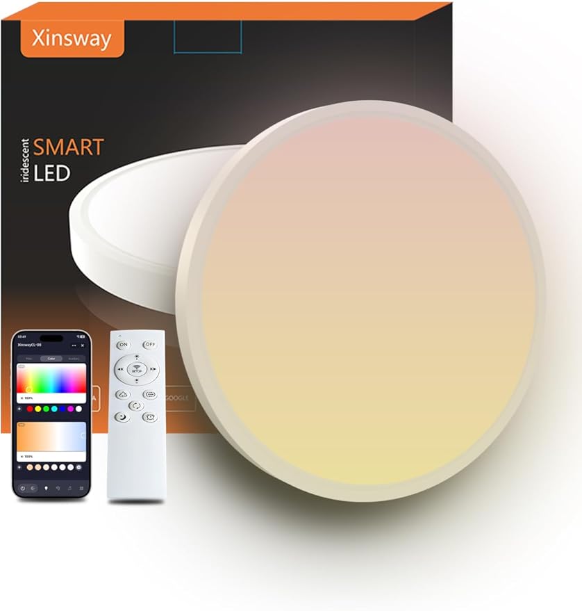 Smart Ceiling Light, 12 Inch RGBIC LED Flush Mount Ceiling Light Fixture, 2400LM, DIY Colors, Alexa & Google Compatible, 2200K-6500K for Bedroom, Living Room, White, 1 Pack