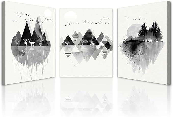 Lapremoly Black And White Geometry Wall Paintings Large Wall Art For Living Room Abstract Wall Decor For Bedroom Office Decoration Wall Pictures Modern Framed Canvas Wall Posters 20x28 Inch 3 Piece