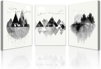 Lapremoly Black And White Geometry Paintings Wall Art For Living Room Abstract Wall Decor For Bedroom Office Decorations Pictures Modern Framed Canvas Wall Art Posters 12x16 Inch 3 Piece