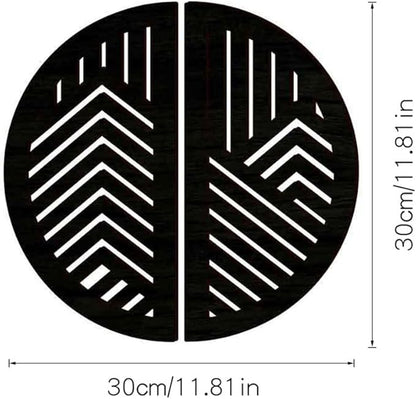 Geometric Wood Wall Art Decor, Modern Mountain Wall Sculptures Hanging Abstract Line Panels Decor, Hollow Half Round Wooden Craft Art Boho Wall Decoration, for Home Office Living Room Bedroom (Black)
