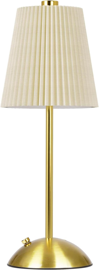 FRIDEKO HOME Rechargeable Table Lamp Gold - Cordless Battery Operated Lamp, Fabric Shade Desk Lamp, Wireless Lamp for Decor Bedroom Dining Table Counter (1pcs-Hard Fabric-LED-11.65in)