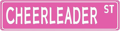 Pink "CHEERLEADER" Street Metal Tin Sign Aesthetic Cheerleading Dance Dancer Cheer Accessories for Girls Home Bedroom Dorm Room Wall 4 x 16 In