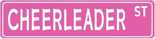 Pink "CHEERLEADER" Street Metal Tin Sign Aesthetic Cheerleading Dance Dancer Cheer Accessories for Girls Home Bedroom Dorm Room Wall 4 x 16 In