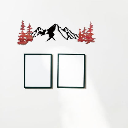 Yuzhuo Metal Mountain Wall Art Decor, Mountain Forest Silhouette Art Suitable for Living Room Bedroom Indoor Outdoor Garden Home Decoration (Red, 34.5L x 11W)
