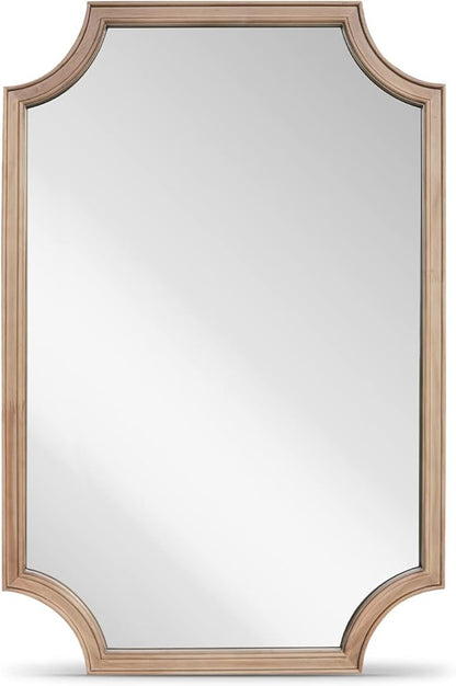 WallBeyond 24" x 36" Full Scalloped Corners Arch Rectangle Wall Mirror with Wood Frame for Entryway, Living Room or Bedroom Home Decor - Light Woodgrain [24" x 36" Natrual]