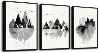 Hyidecorart Black Framed Wall Art - 3 Piece Abstract Geometric Wall Prints for Living Room, Bedroom, Office Decor