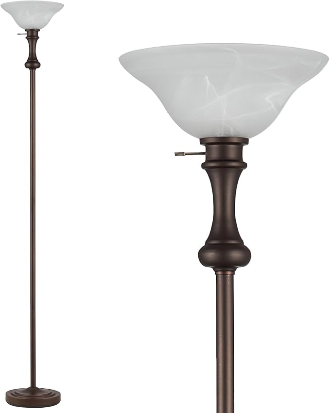 71'' Floor Lamps for Living Room, Tall Floor Lamp for Bedroom, Modern Torchiere Standing lamp for Corner Office Home Decor, Knob Switch, Bulb Included, Glass 1 Head, Red Brown