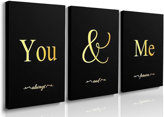 GUBIYU Black and Gold Bedroom Art Love Wall Decor You and Me Word Canvas Poster Bedroom Wall Decor Aesthetic Ideal Gift for Girls Bedroom Wall Decor Farmhouse Wall Art for Corridor Wall Decor 20"x28"