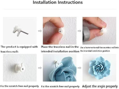 AMERRY 3D Flower Wall Art, Handmade Porcelain Decor for Home & Office (Blue, Carnation, 3.15")