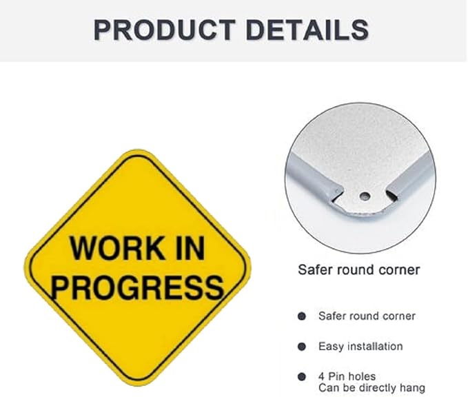Work In Progress Warning Metal Sign Concept for Do Not Enter The Area, Caution, Danger, Construction Site 12 X 12 Inch