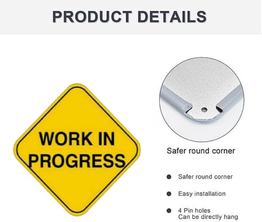 Work In Progress Warning Metal Sign Concept for Do Not Enter The Area, Caution, Danger, Construction Site 12 X 12 Inch