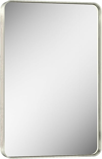 Keonjinn 20 x 30 Inch Brushed Nickel Bathroom Mirrors for Over Sink, Rounded Rectangle Silver Bathroom Vanity Mirror, Farmhouse Mirror for Wall, HD Tempered Glass, Anti-Rust Aluminum Alloy Mirror
