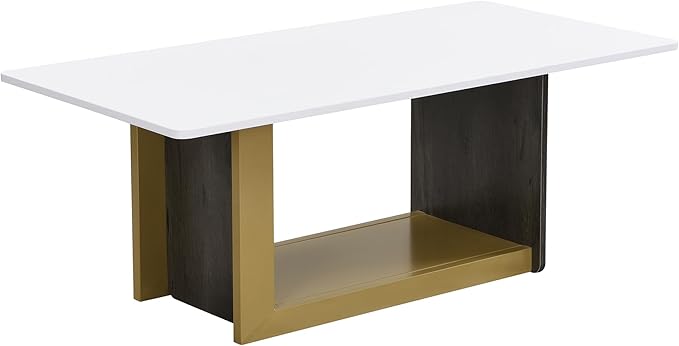 Modern Light Luxury TV Stand and Coffee Table Set of 2, Modern TV Console,Wood Center Tables with Spacious Top, Storage Cabinet & Open Adjustable Shelves for Living Room, White