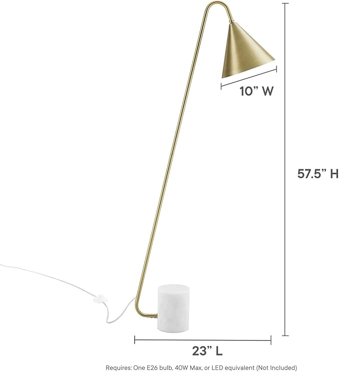 Modway EEI-6531-SBR Ayla Marble Base Floor Lamp, Satin Brass