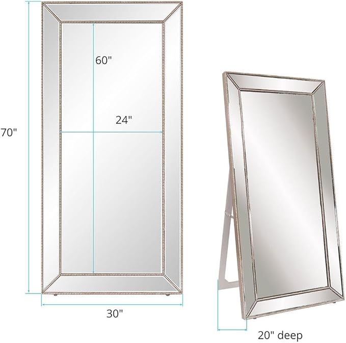 Howard Elliott Titus Silver Oversized Full Length Mirror with Stand, Large Free Standing or Leaning Wall Mirror, Full Body Floor Mirror with Stand for Bedroom & Living Room, 70 x 30 Inch