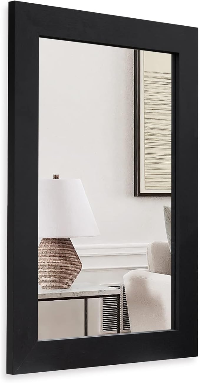 Syndra Rectangular Mirror with Frame Rustic 20x28‘’ Wall Mounted Rustic Vanity Mirror with Large Wood Frame Farmhouse Bathroom Mirror, for Bedroom, Living Room, Entryway Wall Decor(Black)