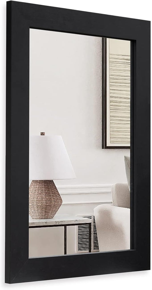 Syndra Rectangular Mirror with Frame Rustic 20x28‘’ Wall Mounted Rustic Vanity Mirror with Large Wood Frame Farmhouse Bathroom Mirror, for Bedroom, Living Room, Entryway Wall Decor(Black)