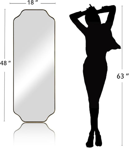 ANDY STAR 18" x 48" Full Length Wall Mirror, Large Brushed Gold Bathroom Mirror for Wall, Scalloped Corner Rectangle Body Mirror for Floor and Leaning