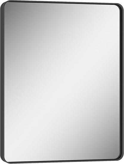 Keonjinn Black Bathroom Mirror for Over Sink, 28 x 36 Inch Rounded Rectangle Bathroom Vanity Mirror, Matte Black Sandblasted Finish, HD Tempered Glass, Wall Mirrors with Seamless Aluminum Alloy Frame