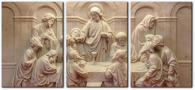 3 Pieces Canvas Wall Art Picture The Last Supper Sculpture Style Paintings on Canvas 12 Apostles Modern Artwork for Home Decor Framed Gallery-wrapped Stretched Ready to Hang - 20"x28"x3 Panels